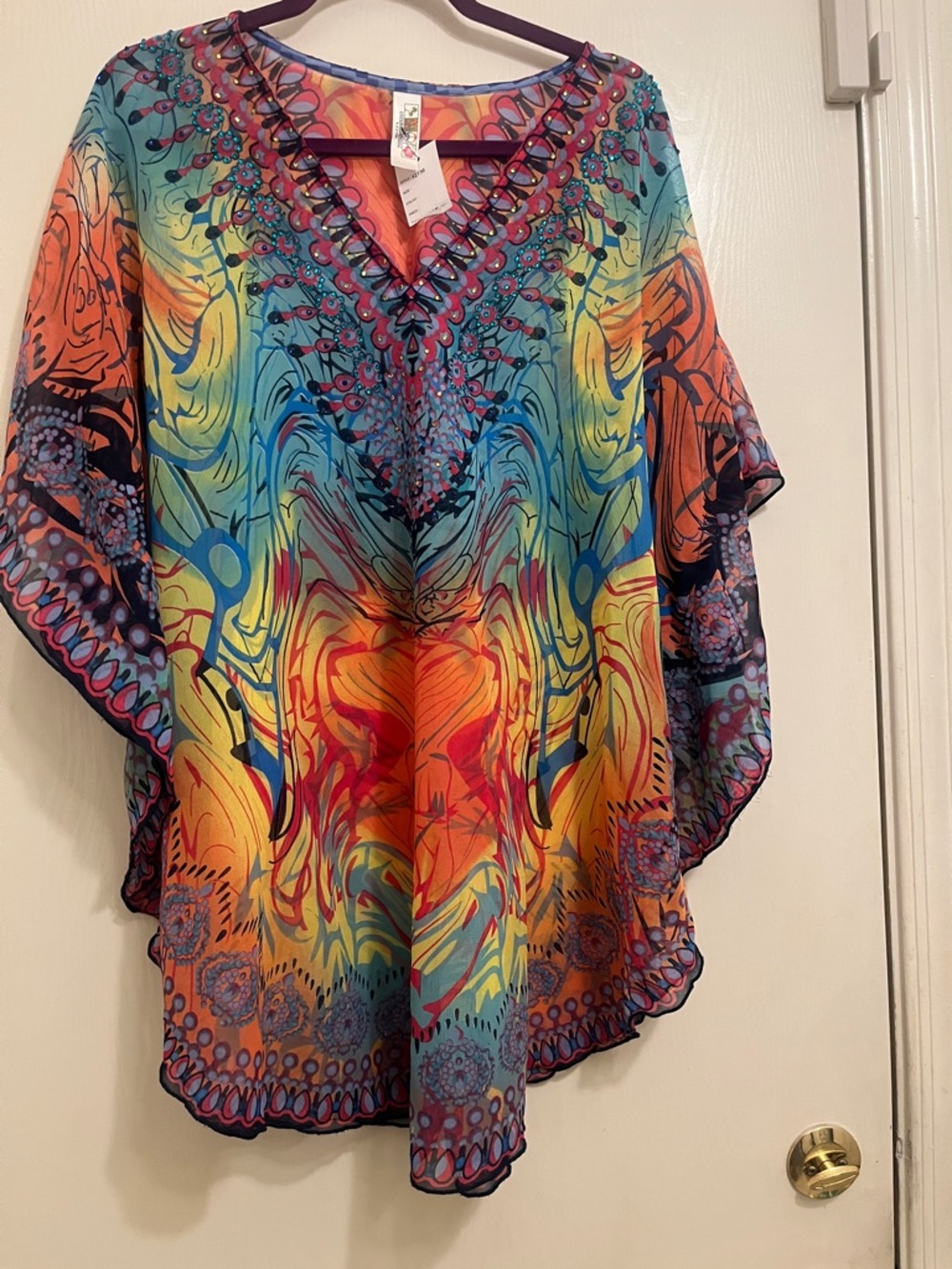 Vibrant Multi-Color Abstract V-Neck Kaftan by India Boutique